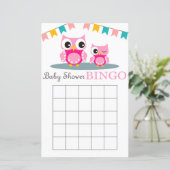 Carte de bingo pour baby shower Hibou rose (Debout devant)