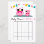 Carte de bingo pour baby shower Hibou rose (Devant / Derrière)