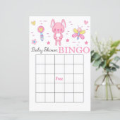 Carte de bingo pour baby shower lapin rose (Debout devant)