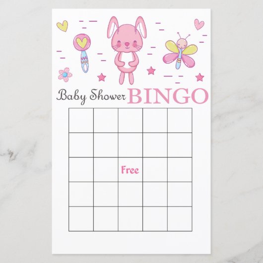 Carte de bingo pour baby shower lapin rose (Devant)