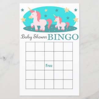 carte de bingo pour baby shower licorne