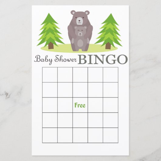 carte de bingo pour baby shower ours, Bingo de la  (Devant)