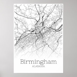 Carte de Birmingham - Alabama - Affiche de la cart