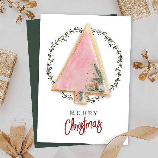 Carte de biscuits de Noël Étiquette Wreath Greener