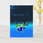 Carte de bleu de gâteau d'anniversaire de dragon (Fleur jaune)