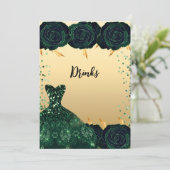 carte de boissons fleurs roses or vert (Debout devant)
