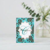 Carte de boîtier Aqua Brown Floral Damask (Debout devant)