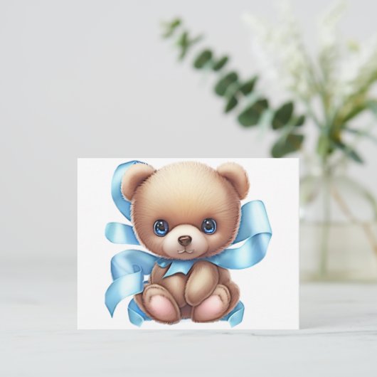 Carte de boîtier Baby shower bleu Teddy Bear Code (Debout devant)