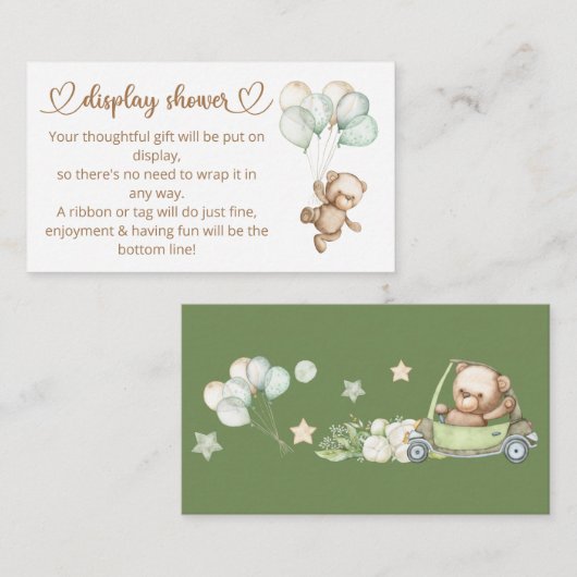 Carte de boîtier Baby shower pour bébé ours en pel (Devant / Derrière)