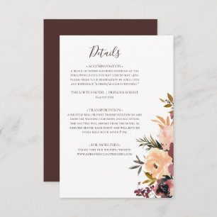 Carte de boîtier Burgundy Orange Floral Détails