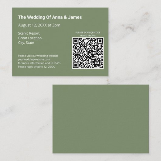 Carte de boîtier de code QR Mariage vert Sage mode (Devant / Derrière)