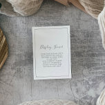 Carte de boîtier de douche d'affichage minimaliste<br><div class="desc">Cette carte minimaliste d'enceinte de douche à écran argenté est parfaite pour une simple douche ou baby shower nuptiale. Le design romantique moderne présente une typographie gris argenté et blanc classique associée à une calligraphie rustique mais élégante avec un style vintage lettré à la main. Personnalisable dans n'importe quelle couleur....</div>