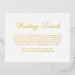 Carte de boîtier de mariage classique élégant<br><div class="desc">Carte de boîtier mariage en feuille d'or de style traditionnel avec le mot "détails" dans une élégante calligraphie. Utilisez ces cartes d'enclos pour indiquer l'itinéraire et tout autre détail mariage important que vos invités pourraient avoir besoin de connaître, comme l'hébergement à l'hôtel, le stationnement, les informations sur la navette, etc....</div>