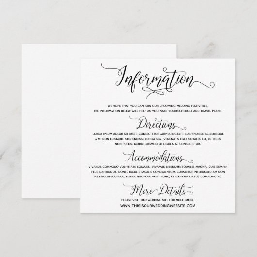 Carte de boîtier de script élégant pour informatio (Devant / Derrière)