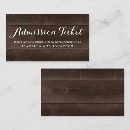 Carte de boîtier de ticket d'entrée rustique (Devant / Derrière)