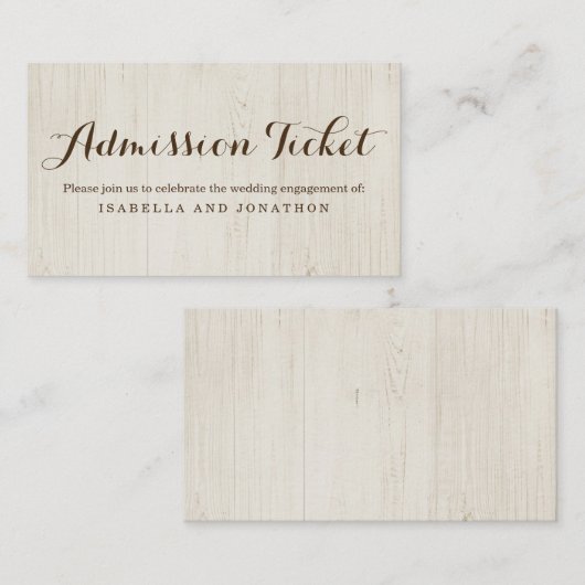 Carte de boîtier de ticket d'entrée rustique (Devant / Derrière)