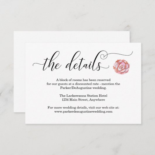 Carte de boîtier d'information rose (Devant / Derrière)