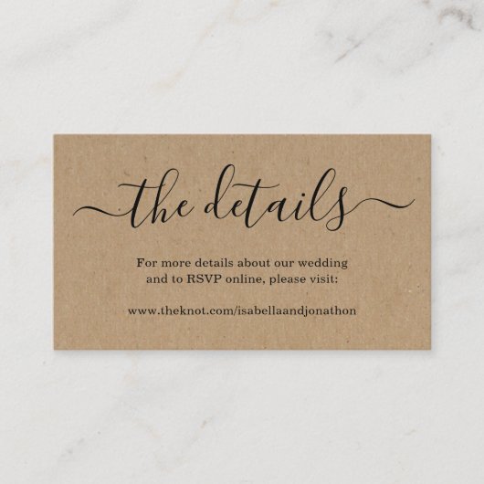 Carte de boîtier du site mariage - Rustic Kraft (Devant)