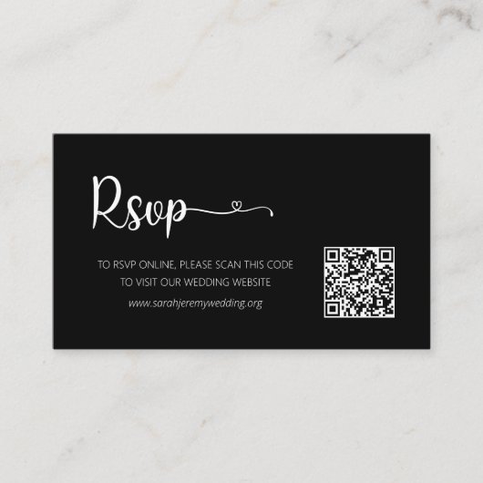 Carte de boîtier du site Web RSVP de mariage noir  (Devant)