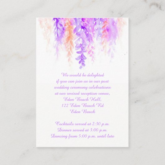 Carte de boîtier en cascade violet orange mariage (Dos)