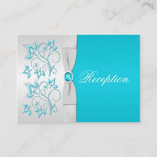Carte de boîtier florale Turquoise et Argent (Devant)