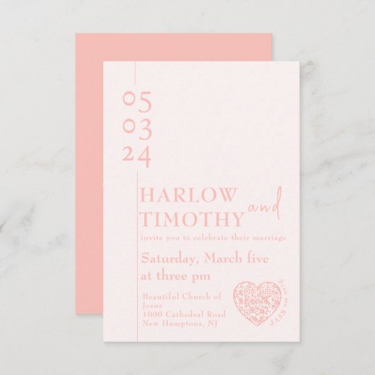 Carte de boîtier mariage avec code QR en forme de (Devant / Derrière)