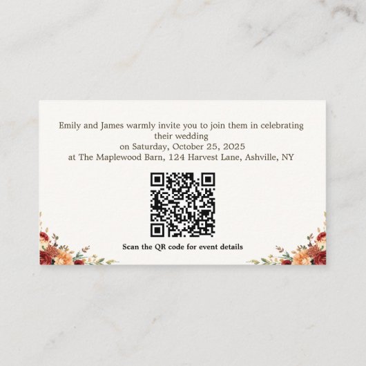 Carte de boîtier Mariage de automne rustique | Cod (Dos)