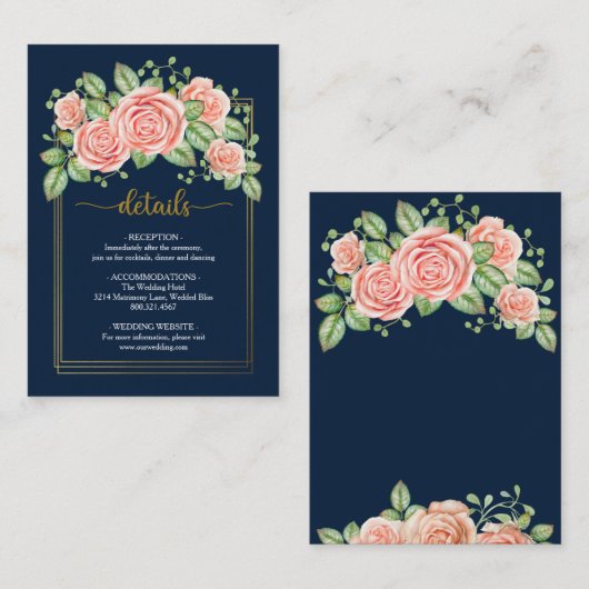 Carte de boîtier Mariage floral bleu bleu marine (Devant / Derrière)