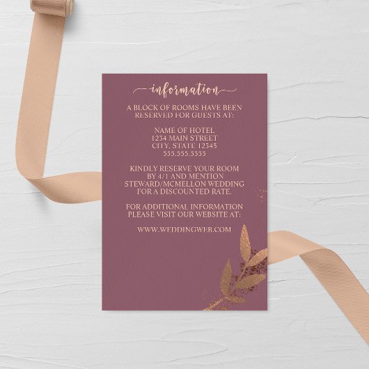 Carte de boîtier Mariage Mauve et Bronze pour feui