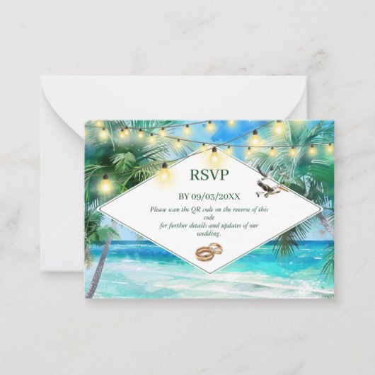 Carte de boîtier Mariage RSVP Code QR de plage Tro (Devant)