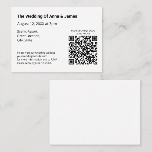 Carte de boîtier Mariage RSVP de code QR moderne (Devant / Derrière)