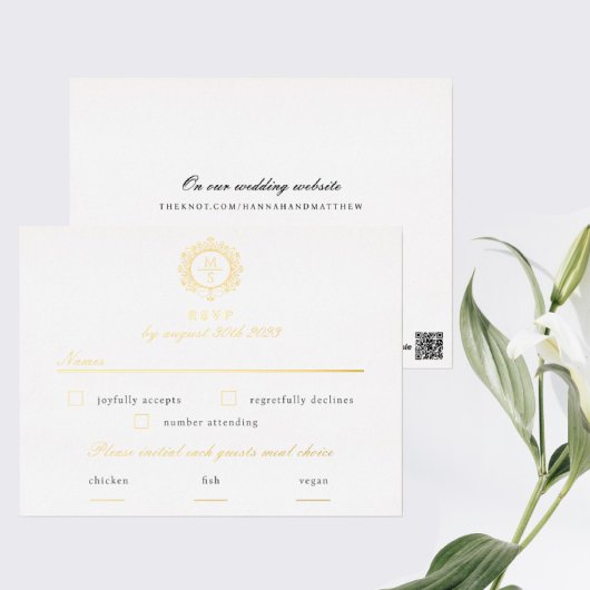 Carte de boîtier Mariage RSVP Monogramme doré