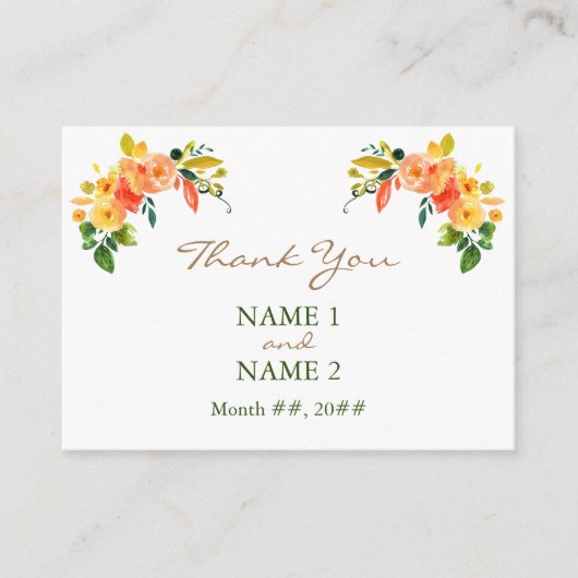 Carte de boîtier Merci orange floral Aquarelle (Devant)