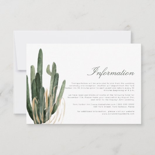 Carte de boîtier moderne Cactus Mariage Informatio (Devant)