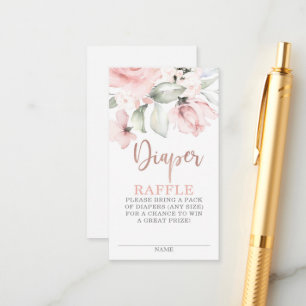 Carte de boîtier rose en or floral Diaper Raffle