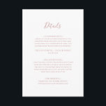 Carte de boîtier Rose Gold Détails simple et éléga<br><div class="desc">Cette simple carte de détails en or rose est parfaite pour votre mariage en or rose minimaliste classique. Le design est composé d'une vintage classique minimaliste, d'une police d'or blush contemporaine et d'une calligraphie formelle romantique délicate. Il est parfait pour les mariages de luxe du printemps, de l'été, de l'automne...</div>