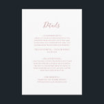 Carte de boîtier Rose Gold Détails simple et éléga<br><div class="desc">Cette simple carte de détails en or rose est parfaite pour votre mariage en or rose minimaliste classique. Le design est composé d'une vintage classique minimaliste, d'une police d'or blush contemporaine et d'une calligraphie formelle romantique délicate. Il est parfait pour les mariages de luxe du printemps, de l'été, de l'automne...</div>