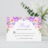 Carte de boîtier RSVP à fleurs rose et violet (Debout devant)