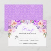 Carte de boîtier RSVP à fleurs rose et violet (Devant / Derrière)
