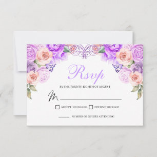 Carte de boîtier RSVP à fleurs rose et violet