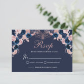 Carte de boîtier RSVP couleur bleu marine et rose (Debout devant)