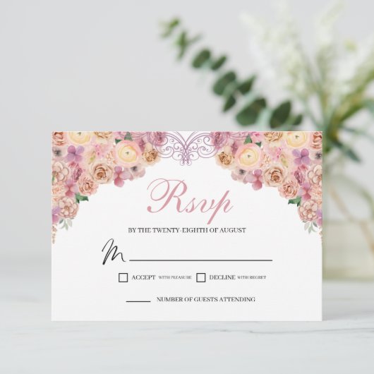Carte de boîtier RSVP couleur rose pâle (Debout devant)