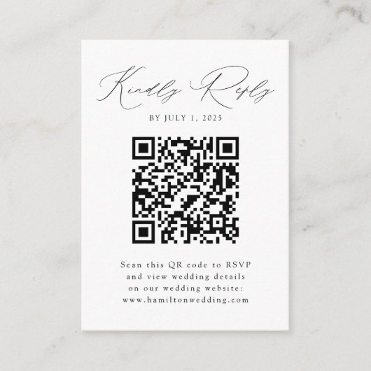 Carte de boîtier RSVP de code QR de script noir mo (Devant)