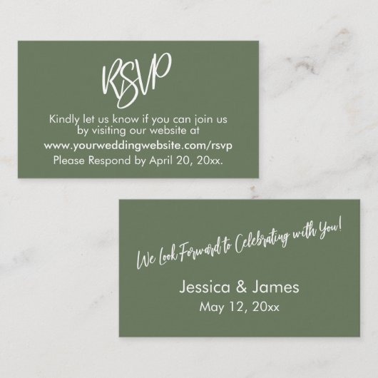 Carte de boîtier RSVP Décontracté Gras Olive Vert (Devant / Derrière)