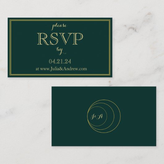 Carte de boîtier RSVP Emerald and Gold Art Deco (Devant / Derrière)