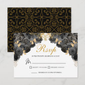 Carte de boîtier RSVP Floral Noir et Or (Devant / Derrière)