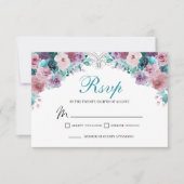 Carte de boîtier RSVP Floral turquoise & Mauve (Devant)