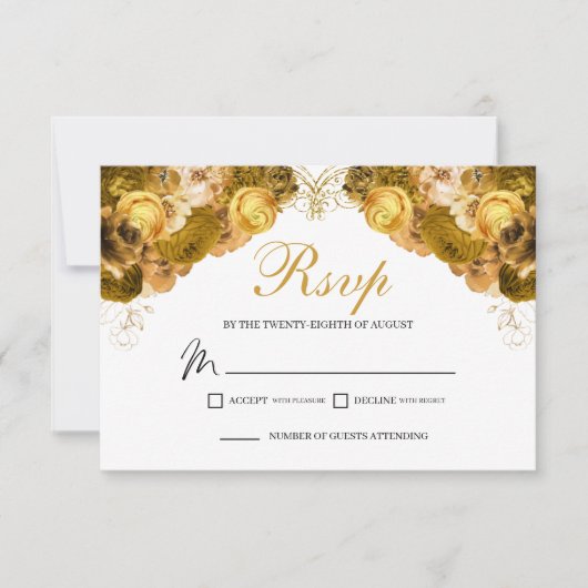 Carte de boîtier RSVP Gold Floral (Devant)