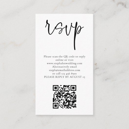 Carte de boîtier RSVP pour code QR de script moder (Devant)