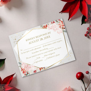 Carte de boîtier RSVP pour mariage d'hiver dorée